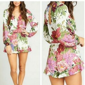 Show Me Your Mumu Rocky Romper Floral Print Long Sleeve Ruffle Medium
